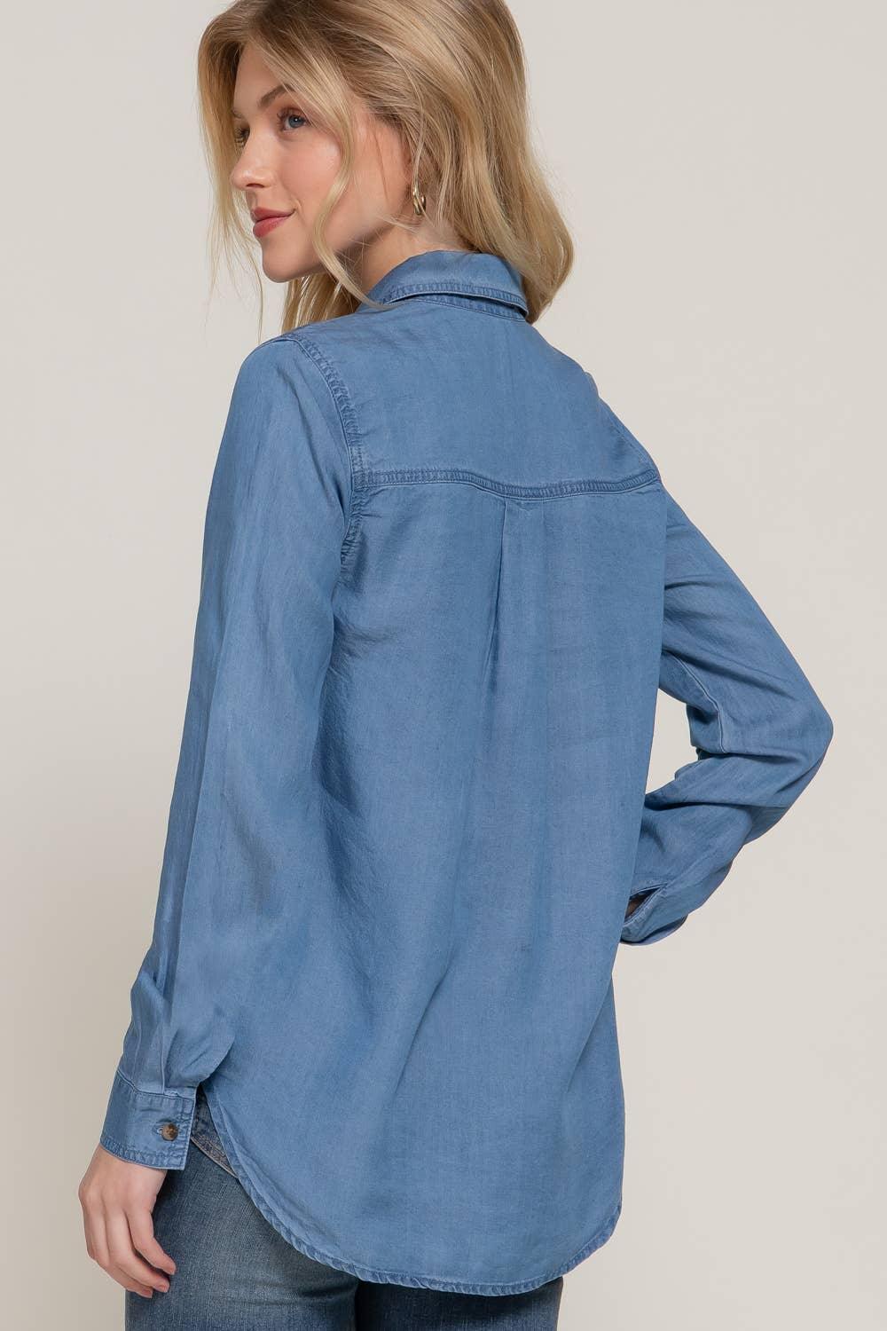 Women's Long Sleeve - Long Sleeve Color Tencel Shirt - - Cultured Cloths Apparel