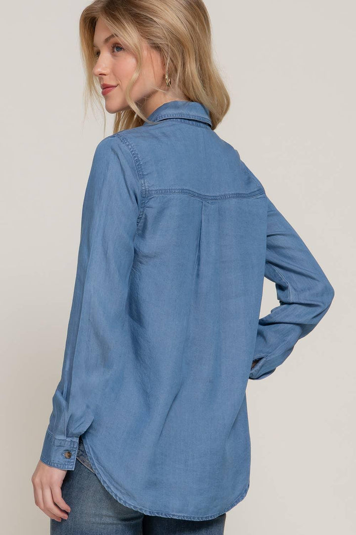 Women's Long Sleeve - Long Sleeve Color Tencel Shirt - - Cultured Cloths Apparel