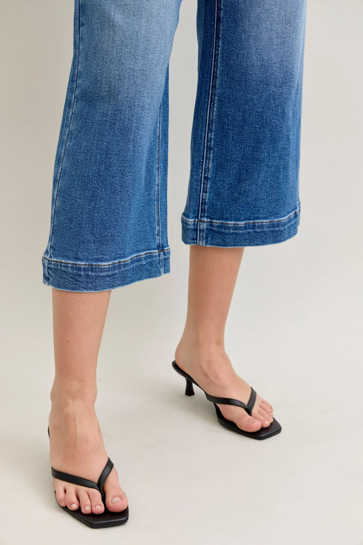 Denim - Judy Blue Mid Rise Crop Wide Leg Jeans - - Cultured Cloths Apparel