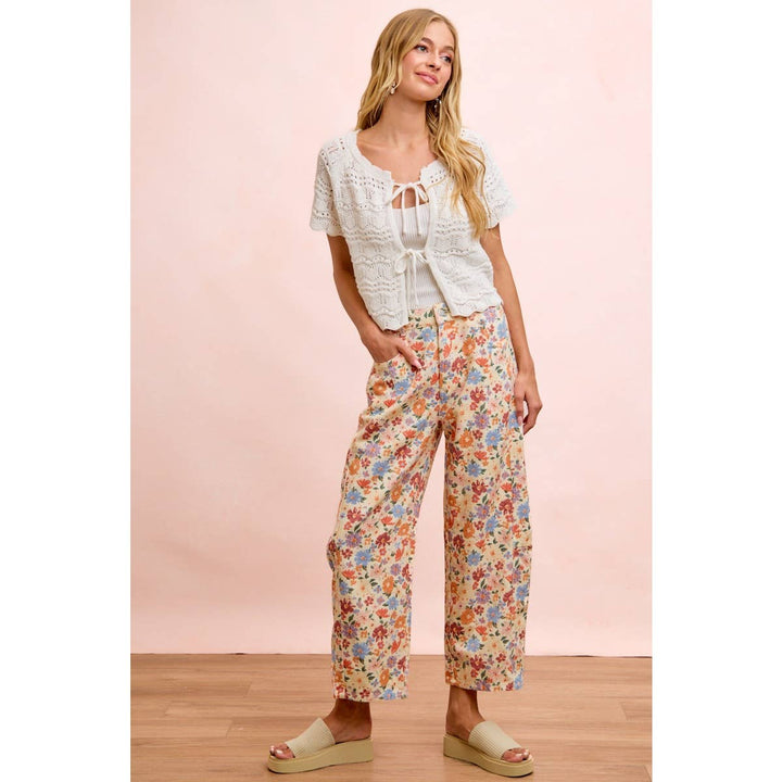 Pants - WASHED FLORAL PRINTED TWILL BARREL PANTS - - Cultured Cloths Apparel