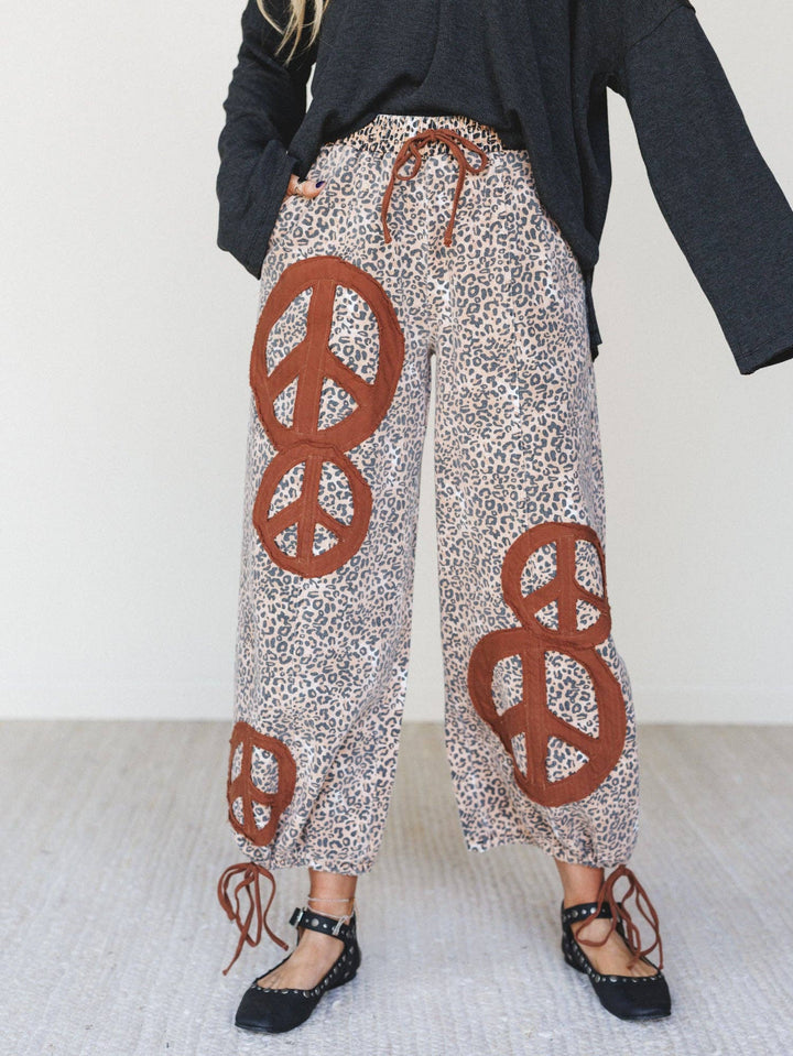 - Laurel Lee Patchwork Pants - Taupe Leopard - - Cultured Cloths Apparel