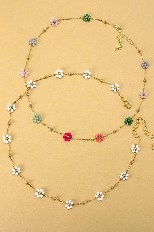 Accessories, Necklaces - SUMMER MULTI BEADED FLOWER CHARM NECKLACE | 40NK308 - - Cultured Cloths Apparel