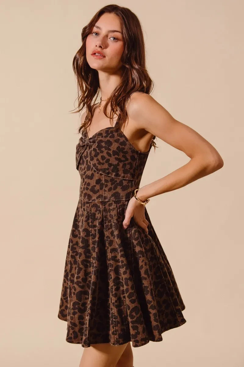 Women's Dresses - SO ME Mineral Washed Leopard Flare Cami Dress - - Cultured Cloths Apparel