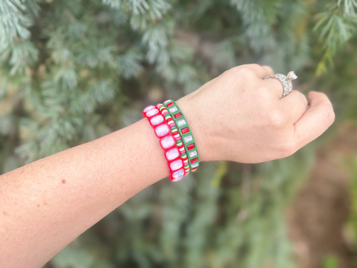 Enamel Stretch Bracelets - Holiday - 3 Pc Set