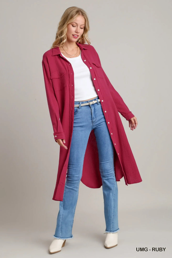 Women's Dresses - Umgee Cotton Gauze Button Down Shirt Dress - - Cultured Cloths Apparel