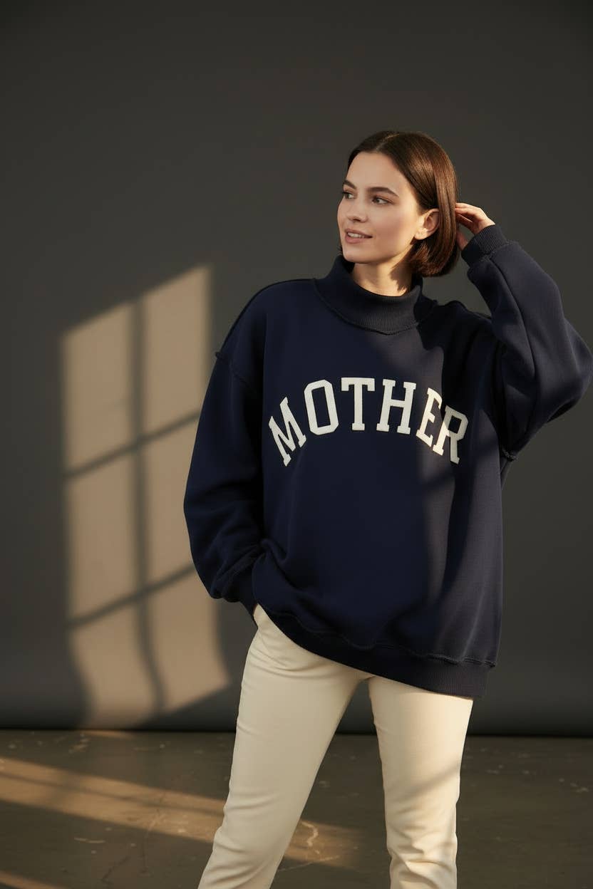 Women's Sweaters - 'MOTHER' Embroidered Mock Neck Sweatshirt - - Cultured Cloths Apparel