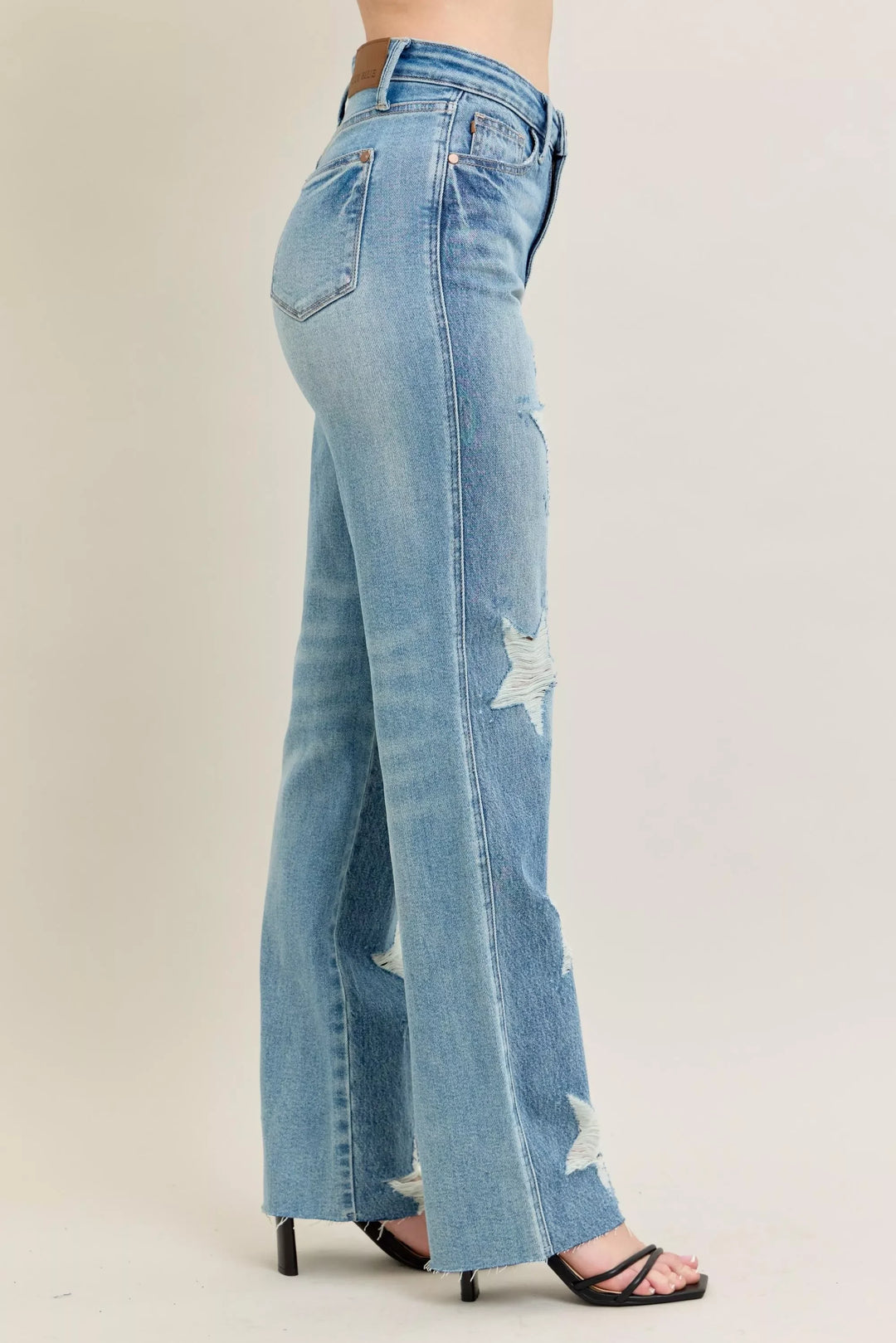 Denim - Judy Blue Full Size High Waist Rigid Magic Star Shaped Destroy 90's Straight Jeans Plus Size - - Cultured Cloths Apparel