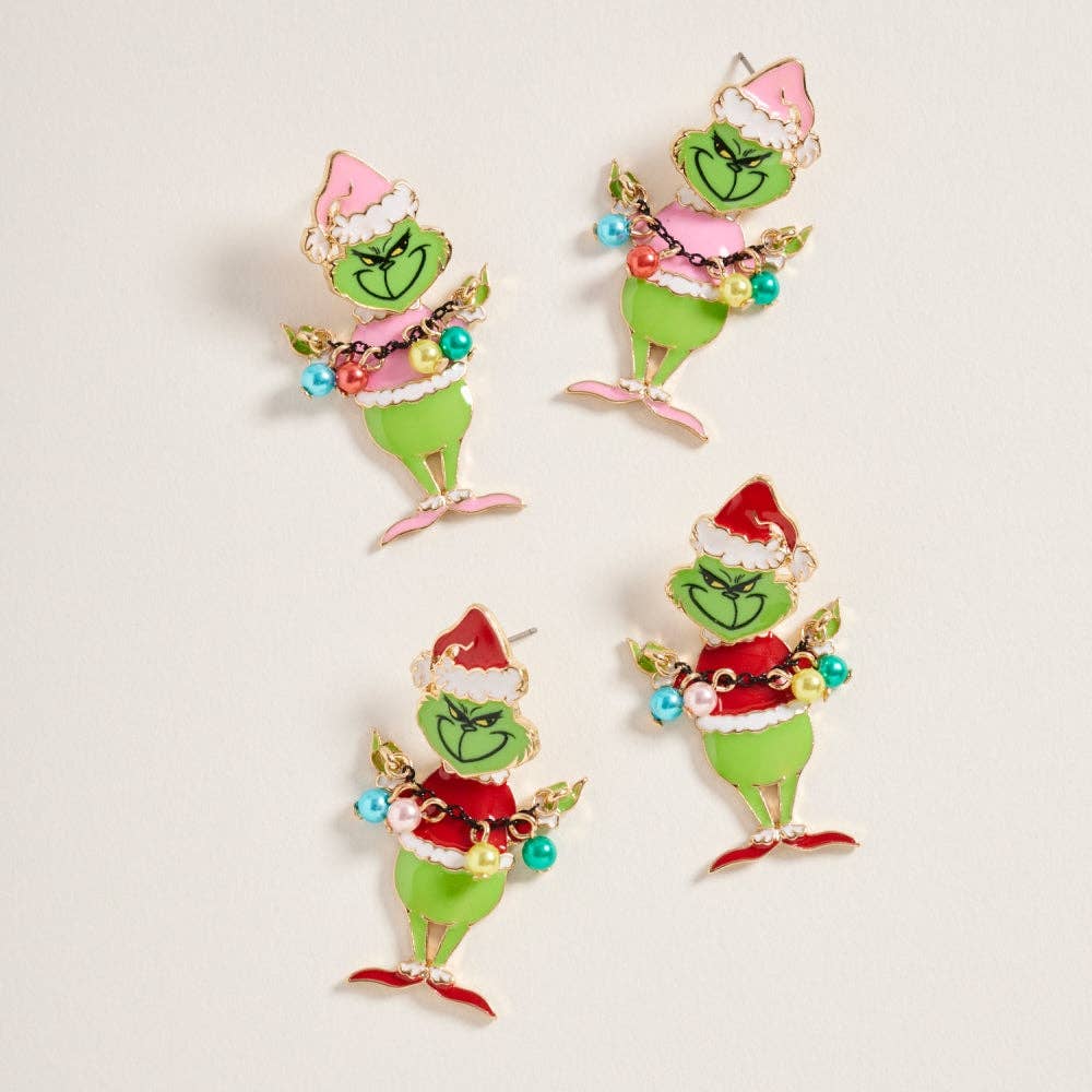 Accessories, Earrings - Christmas Green Monster with Pearls Post Earrings - - Cultured Cloths Apparel