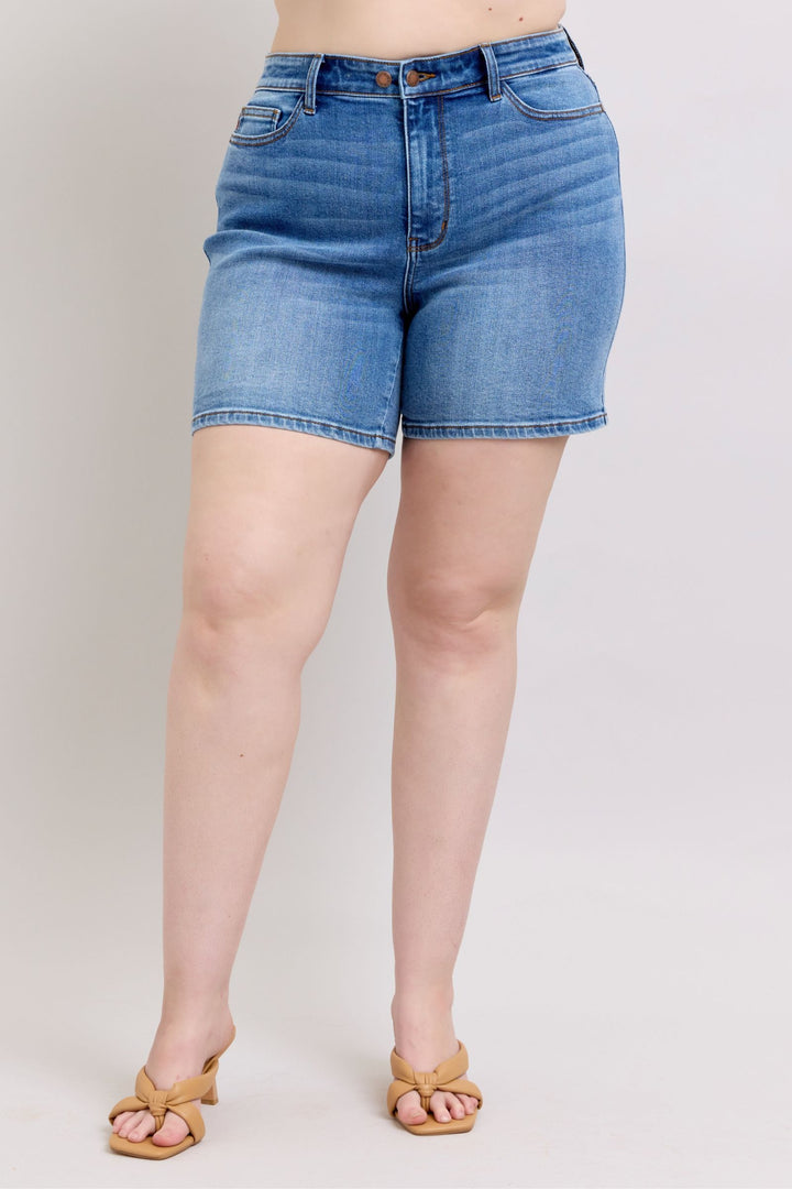 Women's Shorts - Judy Blue Full Size 2 Button Denim Shorts with Pockets - - Cultured Cloths Apparel