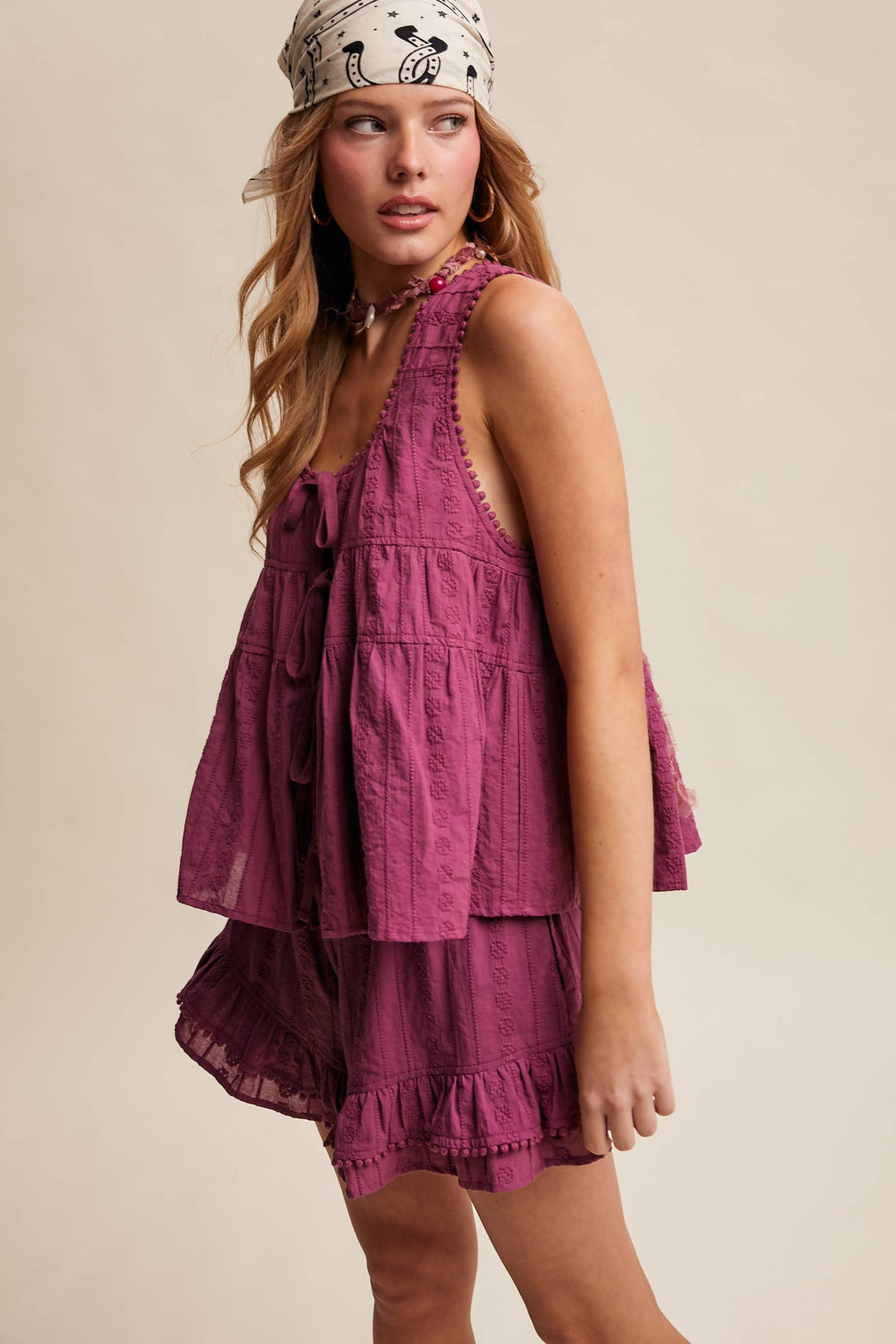 Embroidered Tiered Ruffle Set