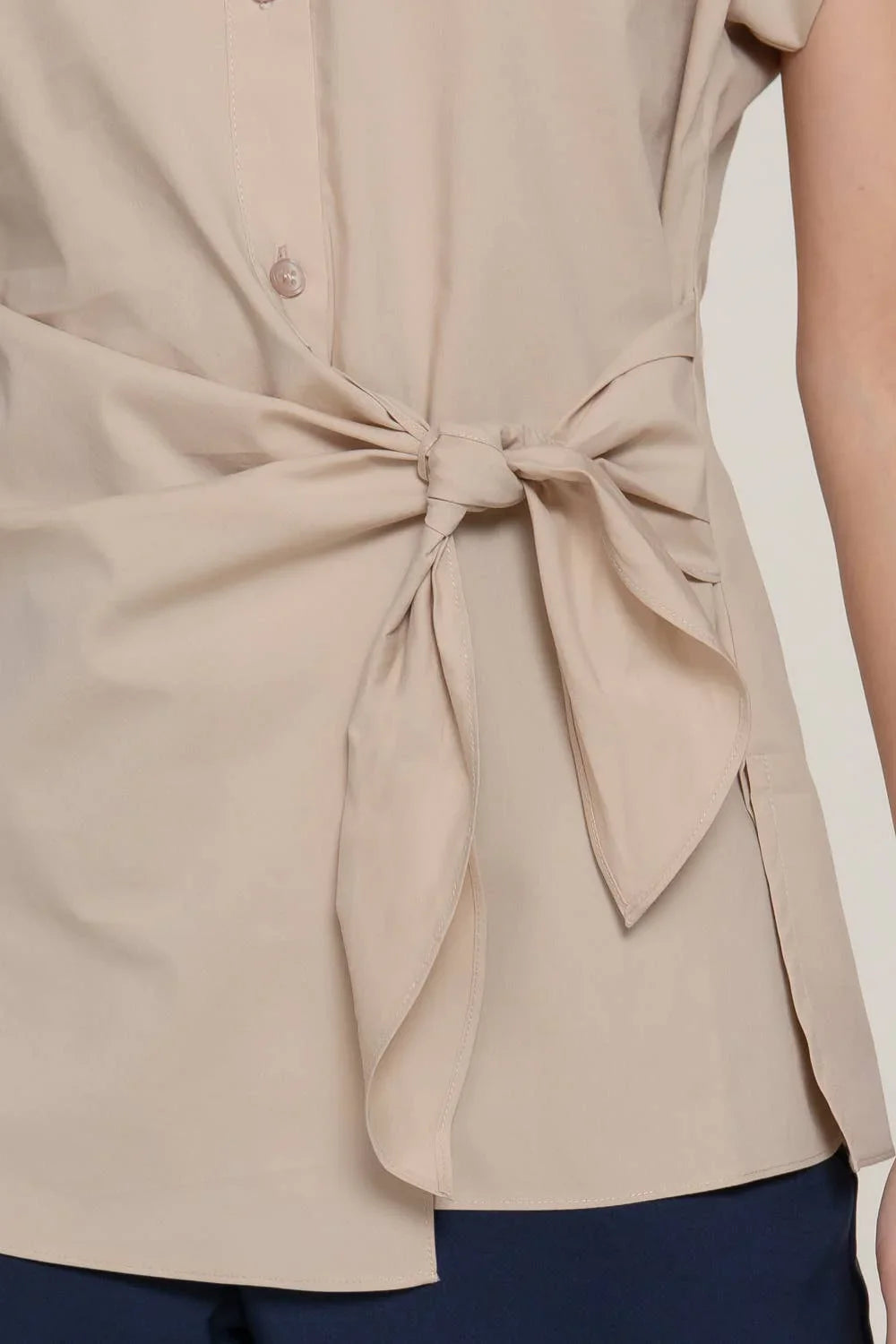 Women's Short Sleeve - Short Dolman Sleeve Button Down Side Knot Poplin Shirt - - Cultured Cloths Apparel