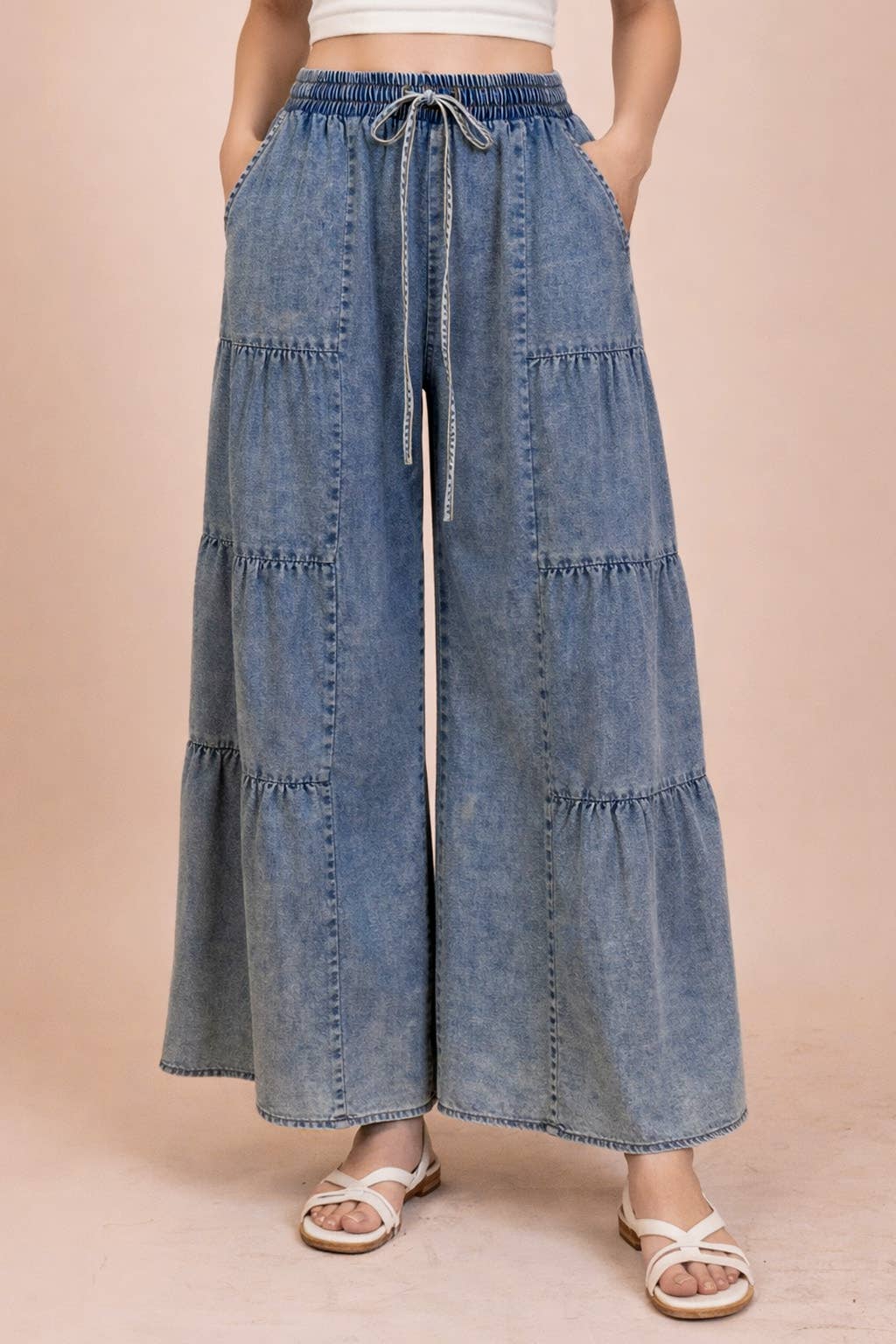 Pants - Tiered Layers Mineral Washed Chambray Pants - - Cultured Cloths Apparel