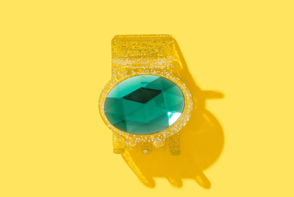 Accessories, Hair - Claw Hair Clip - Sm- Gold Glitter w/ Green Stone - - Cultured Cloths Apparel