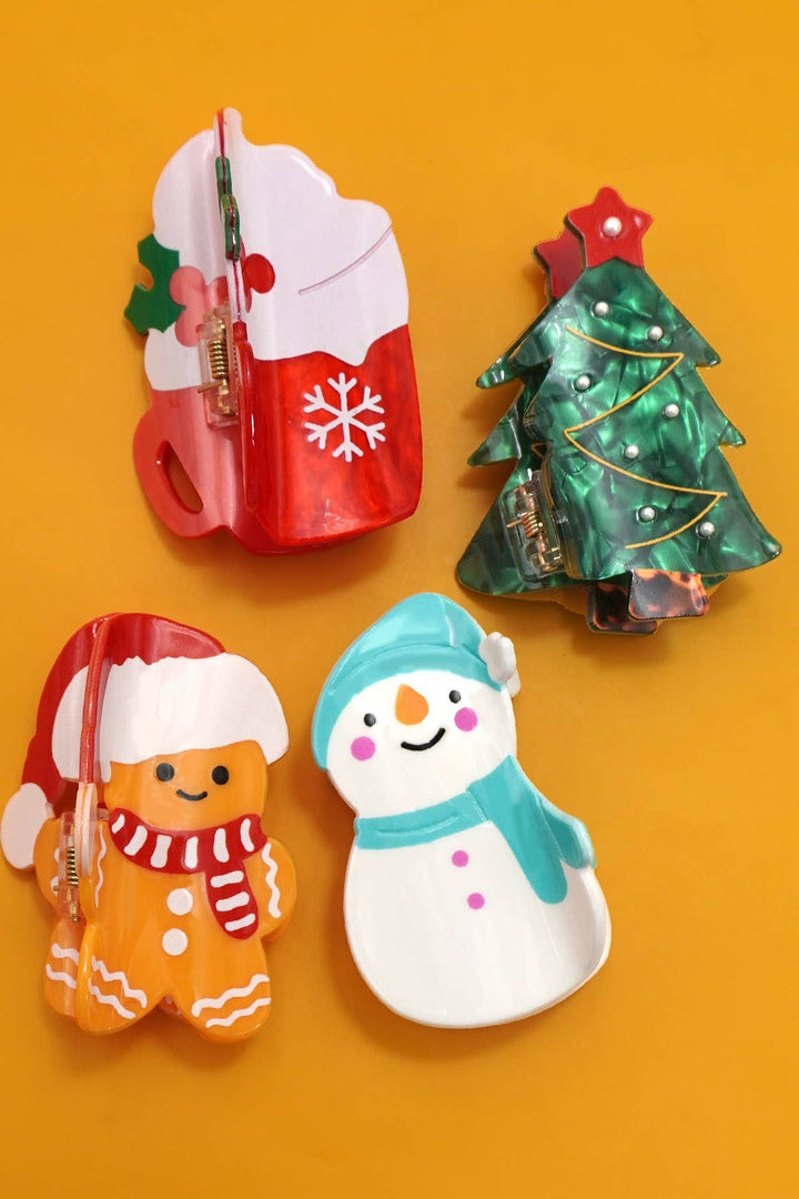 Accessories, Hair - CHRISTMAS TREE SANTA SNOWMAN HAIR CLAW CLIPS | 40H939 - - Cultured Cloths Apparel