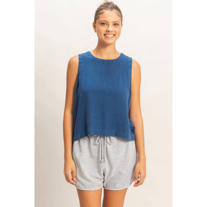 Women's Sleeveless - Pink Mineral Wash Button Back Sleeveless Top - - Cultured Cloths Apparel