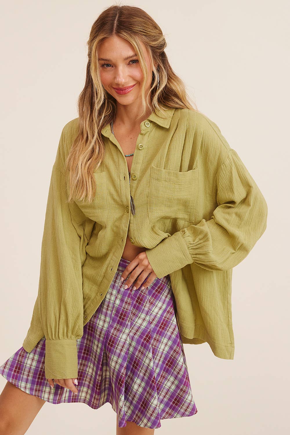 Women's Long Sleeve - Gauze Button-Down Shirt - - Cultured Cloths Apparel