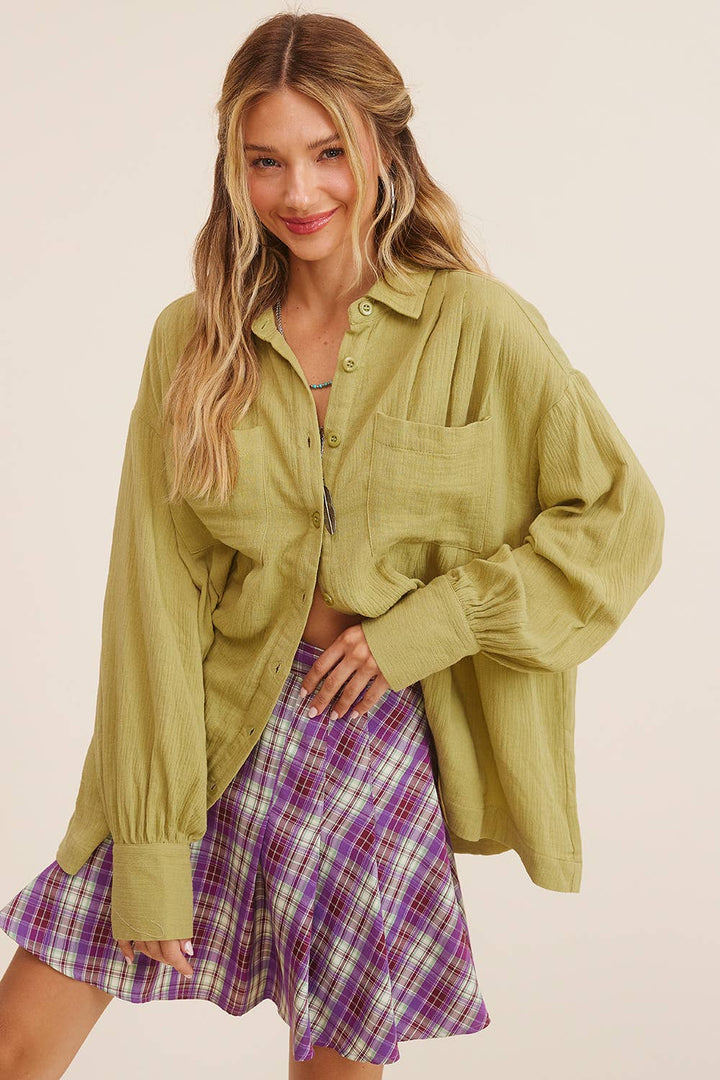 Women's Long Sleeve - Gauze Button-Down Shirt - - Cultured Cloths Apparel