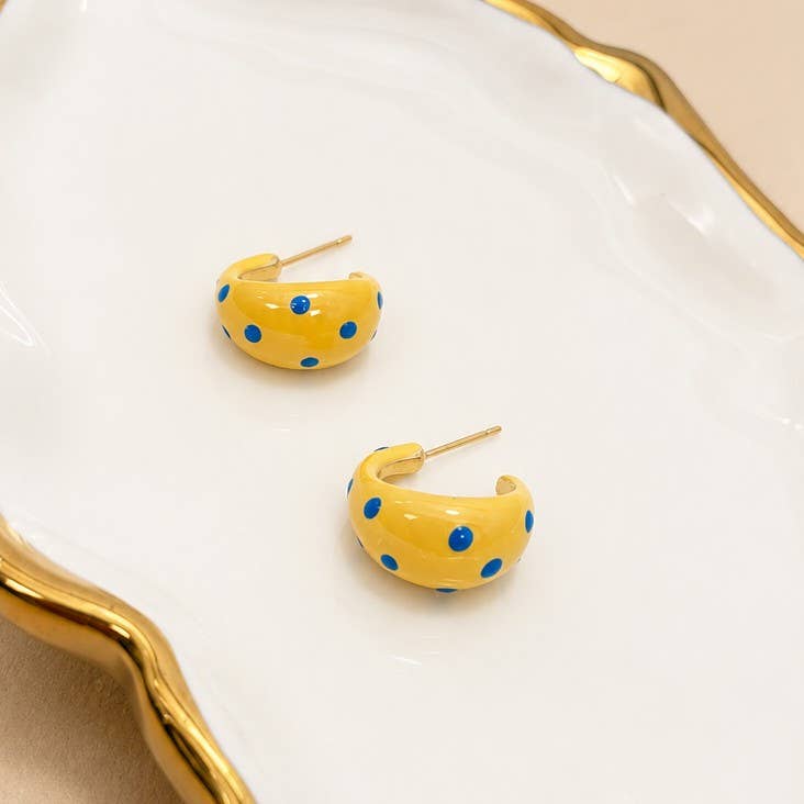 Accessories, Earrings - Butter Yellow Polkadot Earrings | 40E506 - - Cultured Cloths Apparel