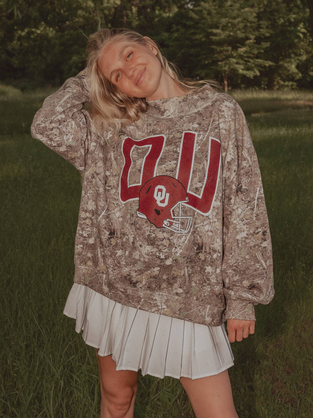 OU Sooners Helmet Fade Camo Wknd Mock Neck Sweatshirt