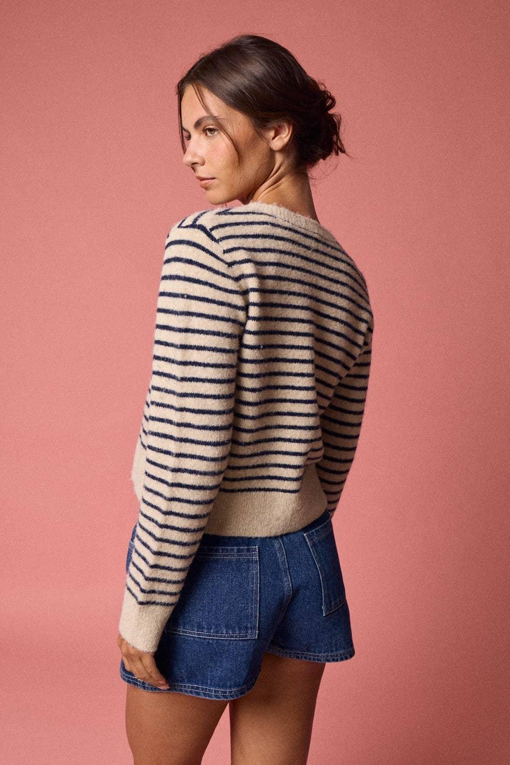 Women's Sweaters - Striped Button-Up Knit Cardigan - - Cultured Cloths Apparel