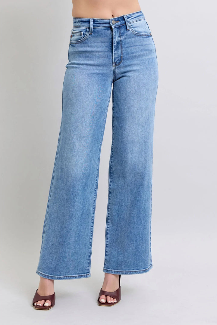 Denim - Judy Blue Full Size Wide Leg Jeans with Pockets - - Cultured Cloths Apparel