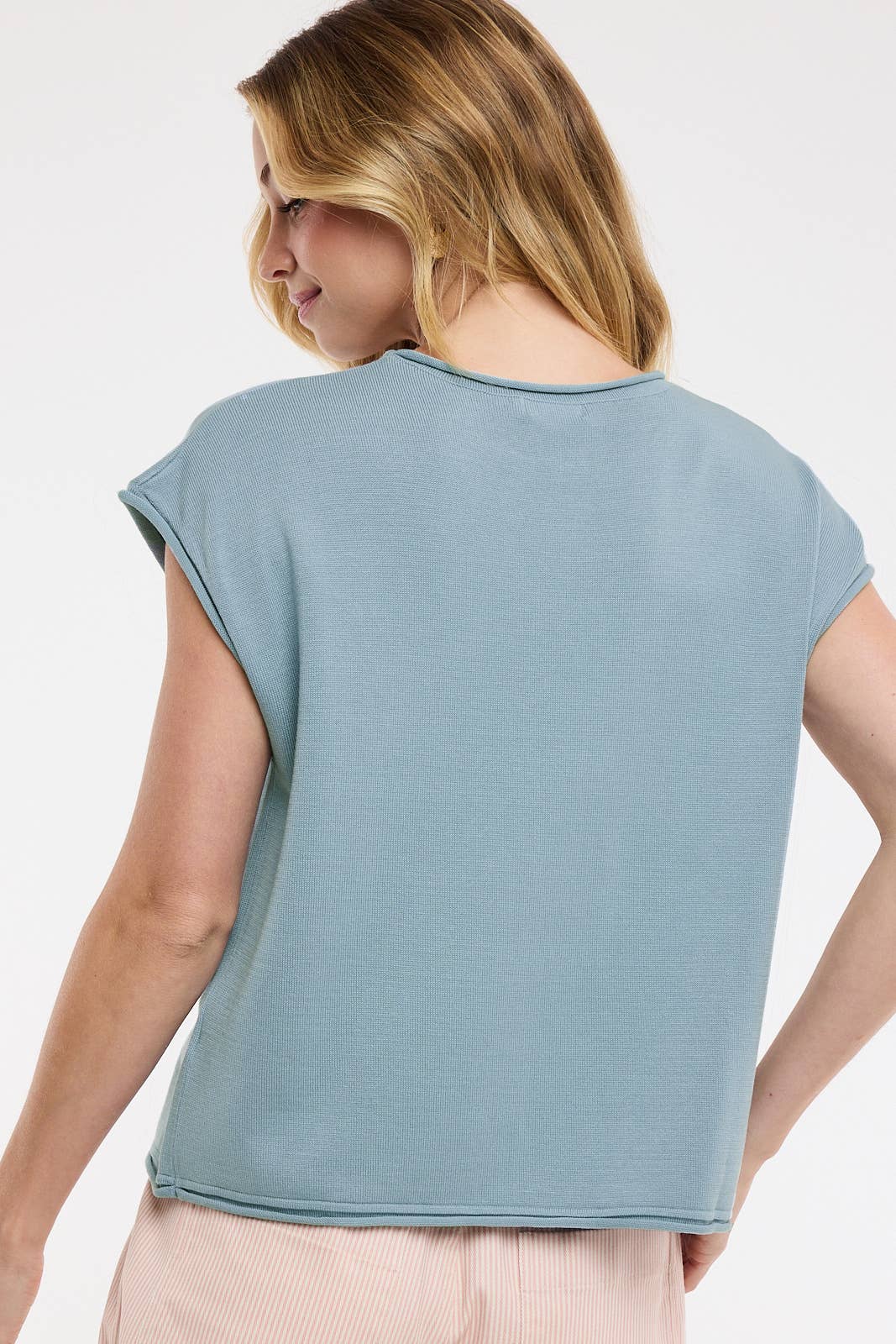 Women's Short Sleeve - ROLLED HEM KNIT SWEATER - - Cultured Cloths Apparel