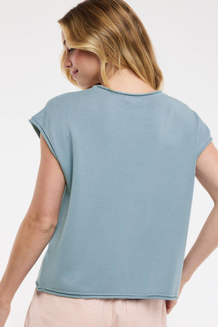 Women's Short Sleeve - ROLLED HEM KNIT SWEATER - - Cultured Cloths Apparel