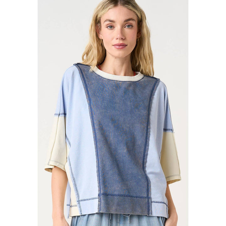 Women's Short Sleeve - MINERAL WASH COLOR BLOCK RELAXED FIT SHORT SLEEVE TOP - - Cultured Cloths Apparel
