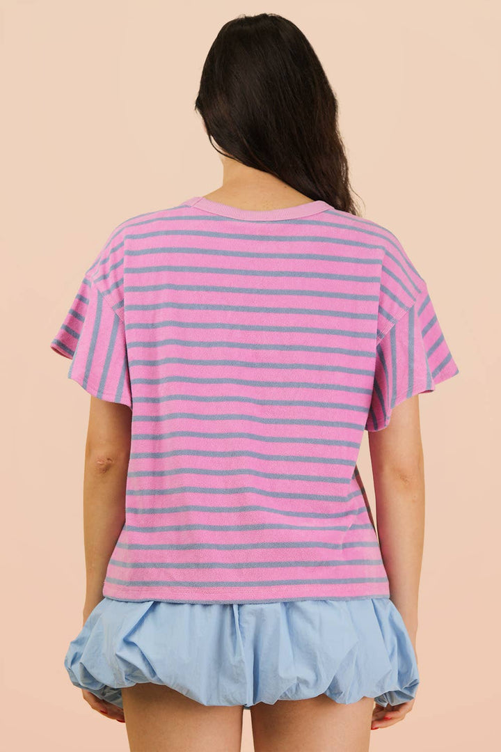 Oversized Ruffle Sleeve Casual Stripe Knit Top