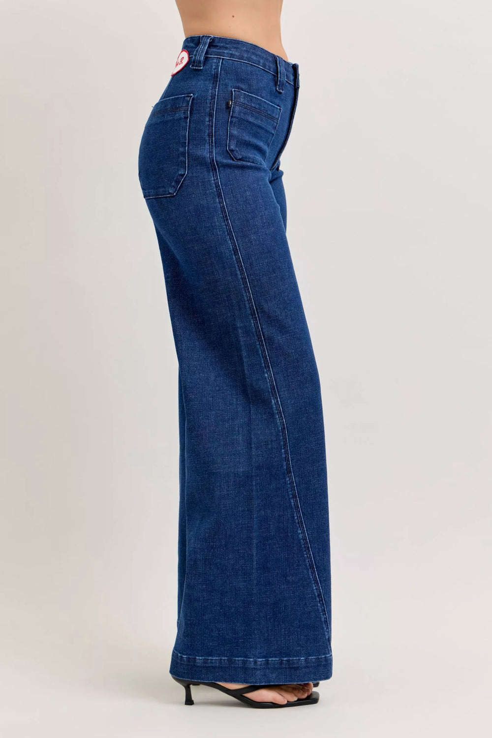 Denim - Judy Blue High-Waisted Retro Wide Jeans with Patch Pkts & Twisted Seams - - Cultured Cloths Apparel