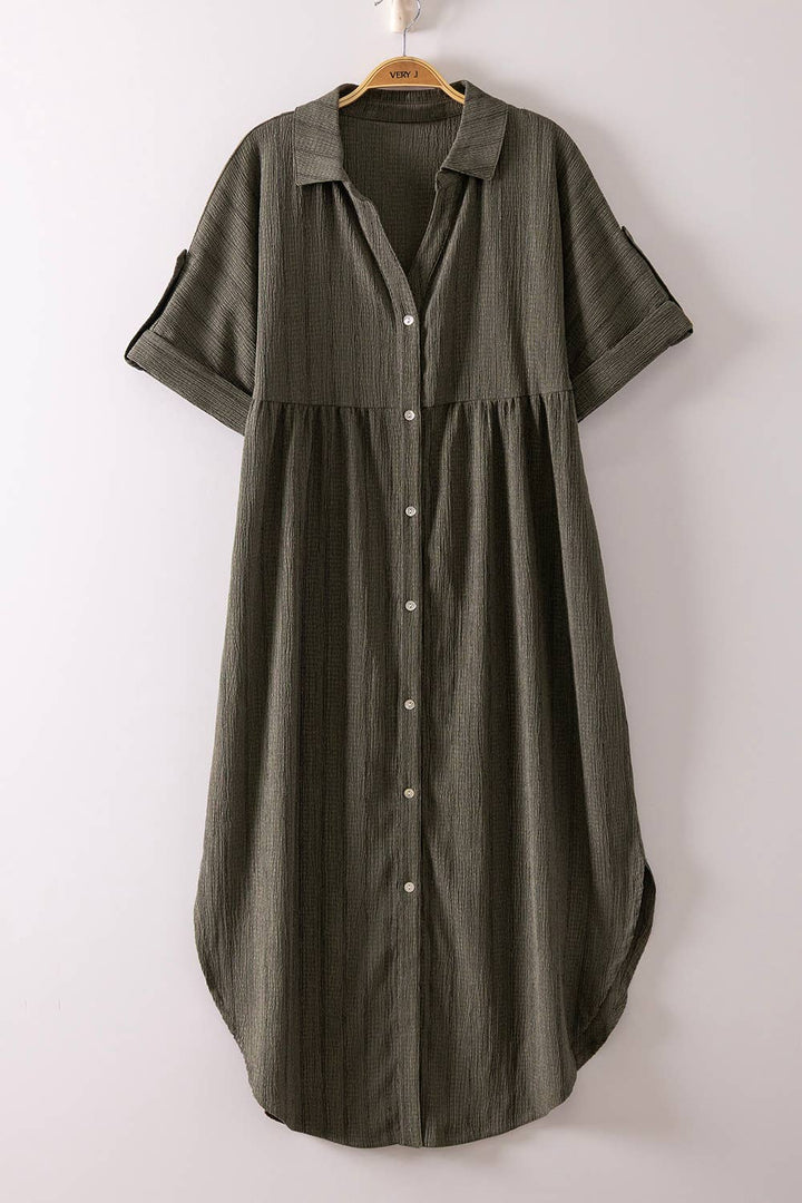 Dresses - Striped Linen Midi Button Down Shirt Dress - - Cultured Cloths Apparel