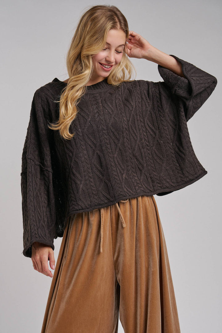 OVERSIZED CABLE KNIT CASUAL BOHO FALL SWEATERTOP