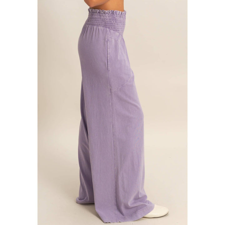Mineral Washed Wide-Leg Smocked Waist Pants