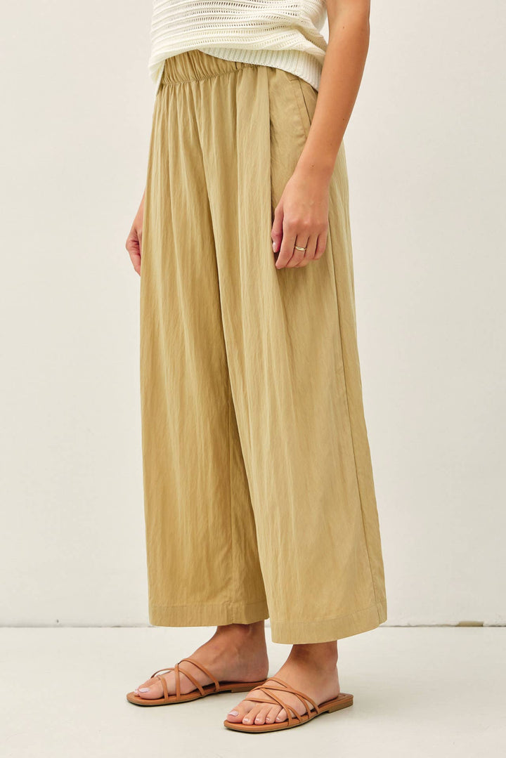 Pants - CRINKLED WIDE LEG CROPPED PULL ON PANTS - - Cultured Cloths Apparel