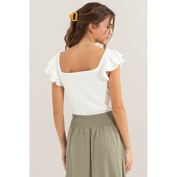 Women's Short Sleeve - SQUARE NECK JERSEY RUFFLED TOP -  - Cultured Cloths Apparel