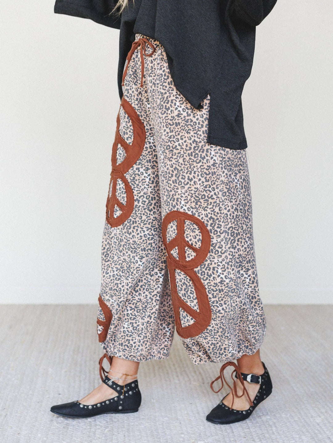 - Laurel Lee Patchwork Pants - Taupe Leopard - - Cultured Cloths Apparel