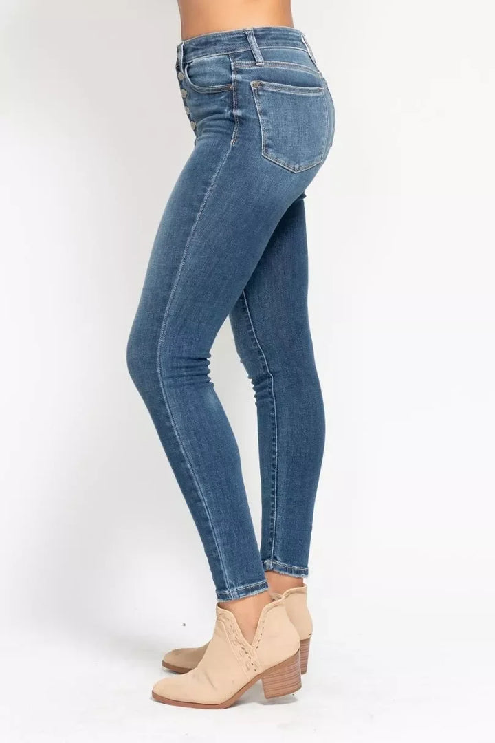 Denim - Judy Blue Full Size High Rise Button Fly Skinny Jeans Plus Size - - Cultured Cloths Apparel