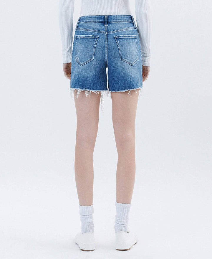 - HIGH RISE RAW HEM BOYFRIEND SHORTS T6753 - - Cultured Cloths Apparel