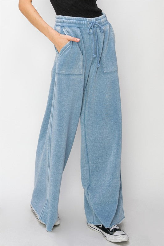 Denim - High Rise Wide Leg Drawstring Pants -  - Cultured Cloths Apparel