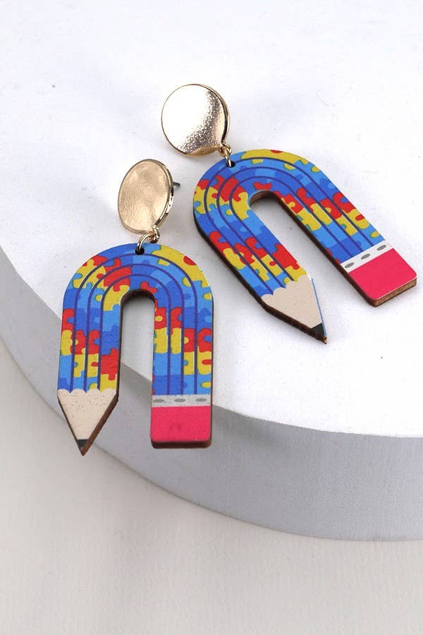 Accessories, Earrings - U SHAPE PENCIL WOOD DROP EARRING | 31E24039 - - Cultured Cloths Apparel