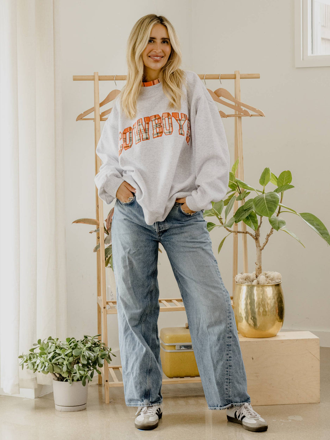 OSU Cowboys Varsity Plaid Gray Mock Neck Sweatshirt