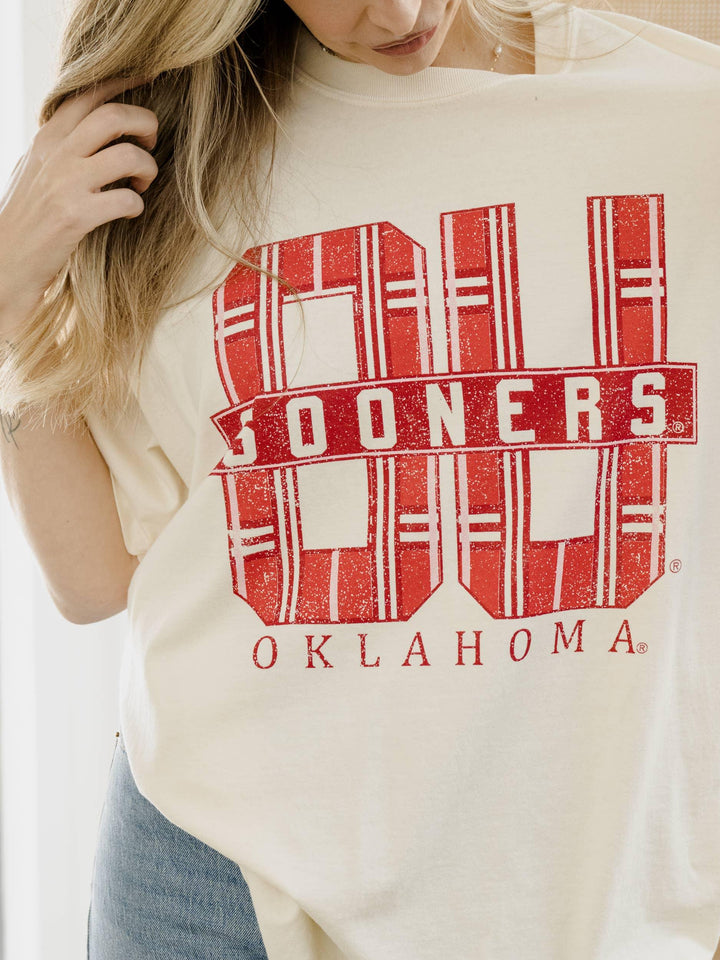 Graphic T-Shirts - OU Oklahoma Sooners Preppy Plaid Ivory Comfort Colors Tee - - Cultured Cloths Apparel