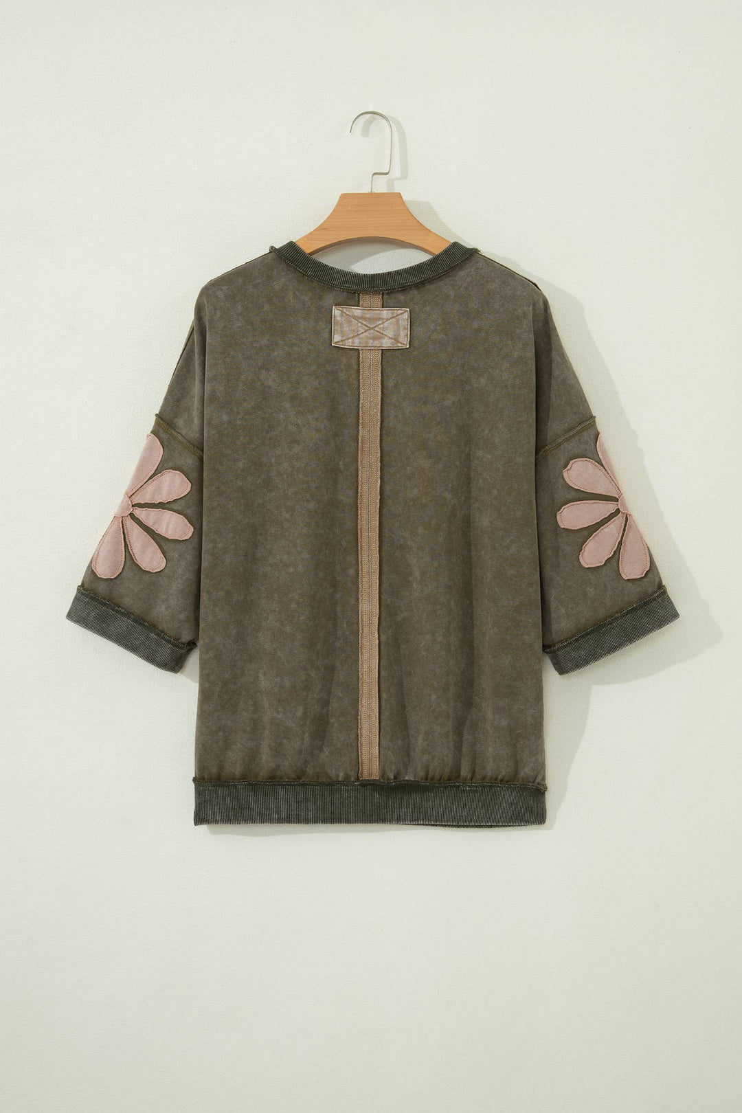Mineral Wash Raw Seam Patchwork 3/4 Sleeve Top