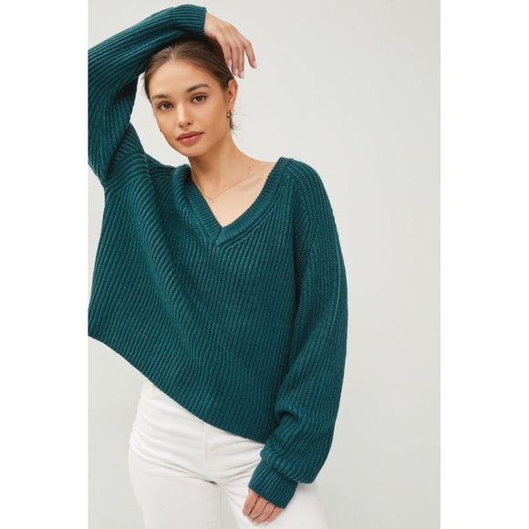 Women's Sweaters - Chunky V Neck Sweater Top -  - Cultured Cloths Apparel