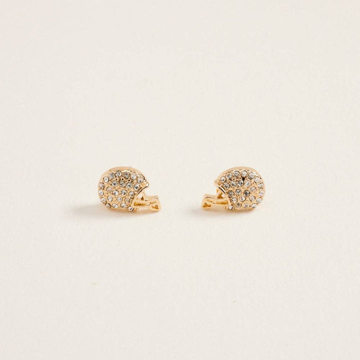 0.5 Inch Pave Pearl Rhinestone Football Helmet Post Earrings