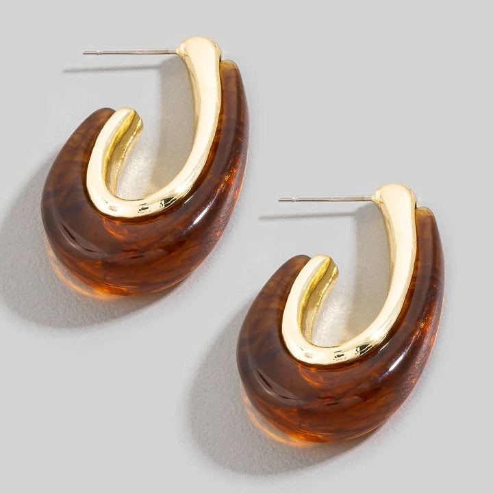 Accessories, Earrings - Gold Dipped Marble Resin Oval Hoop Earrings - - Cultured Cloths Apparel