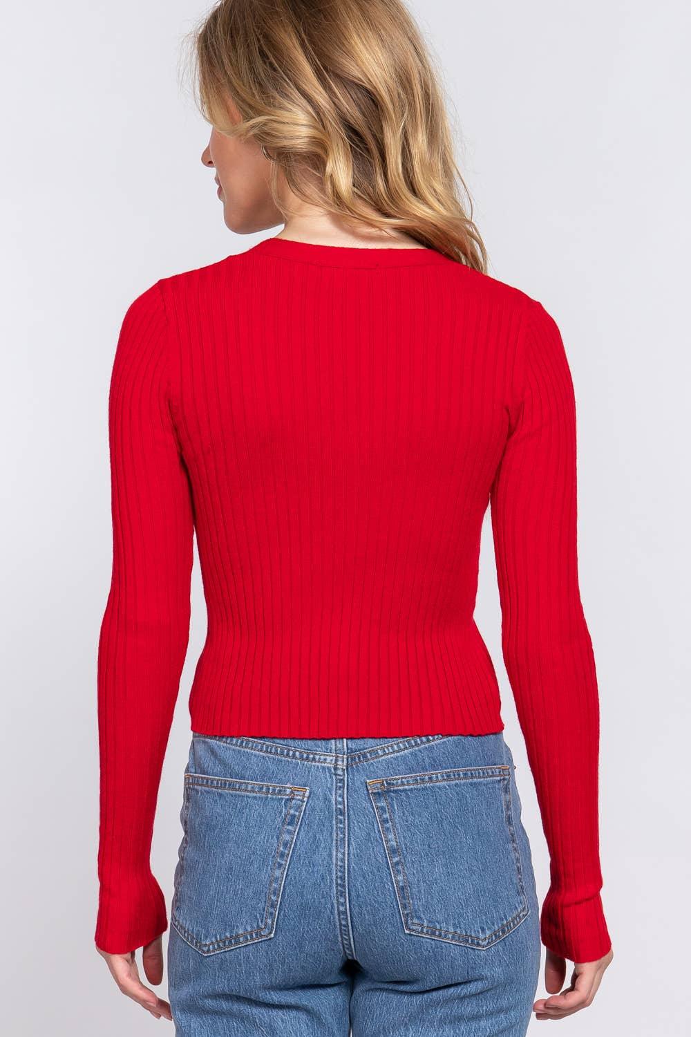 Women's Sweaters - Long Sleeve V-neck Fitted Sweater Cardigan - - Cultured Cloths Apparel