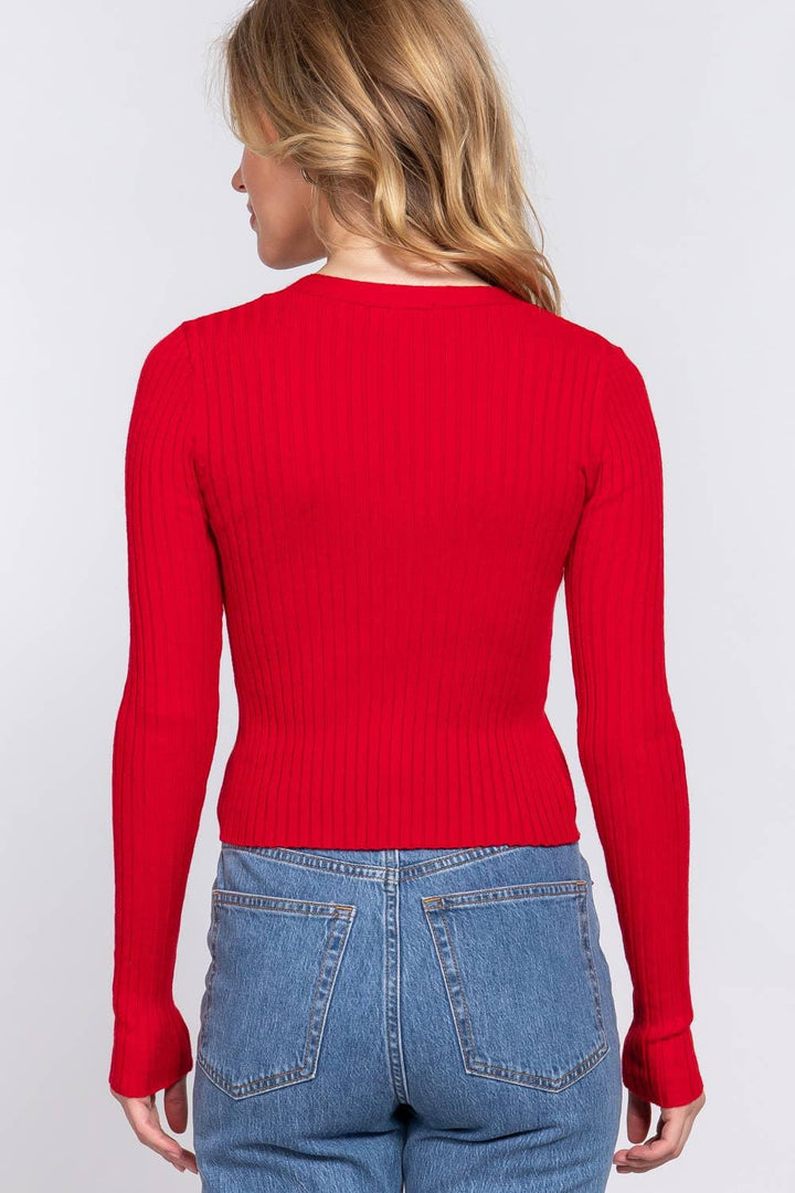 Long Sleeve V-neck Fitted Sweater Cardigan