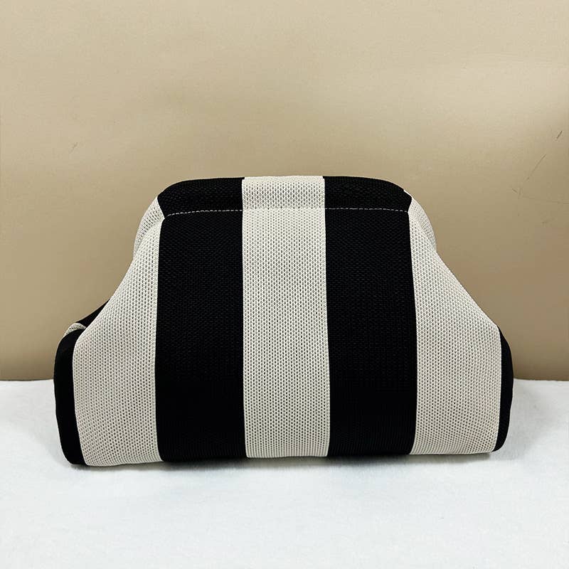 Compact Urban Chic Stripe Design Clutch Bag Makeup Pouch