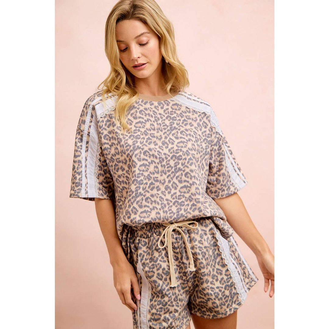 Pants - LEOPARD TERRY SIDE DRAWSTRING SHORTS WITH SIDE POCKET - - Cultured Cloths Apparel